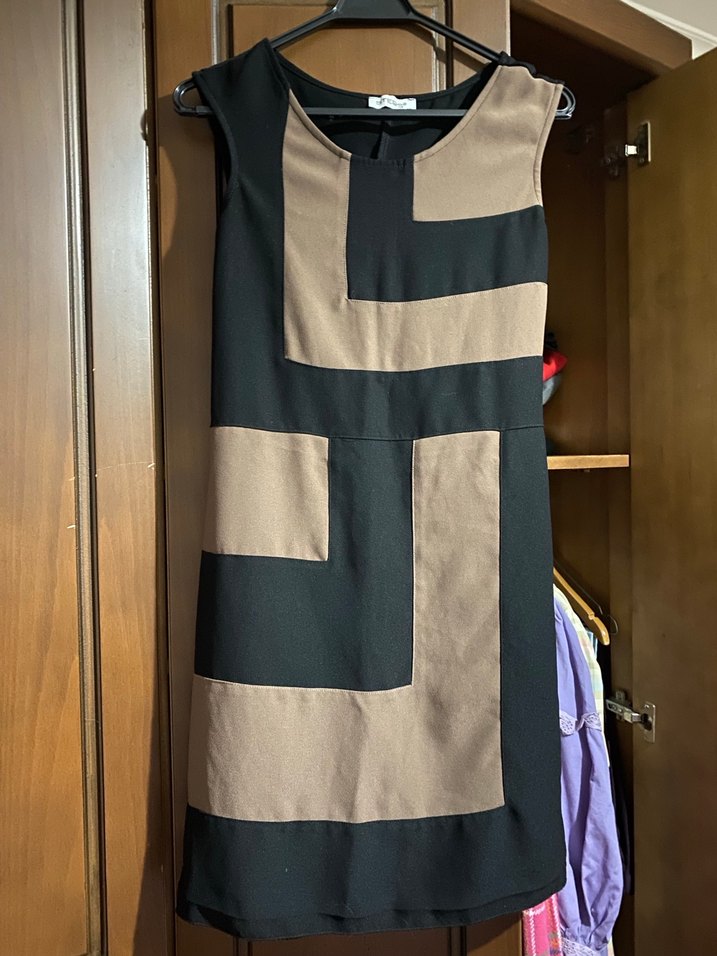 Kahverengi Siyah Desenli Midi Elbise - Görsel 3