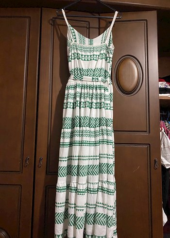 Yeşil Bağcıklı Uzun Bohem Elbise - Görsel 3