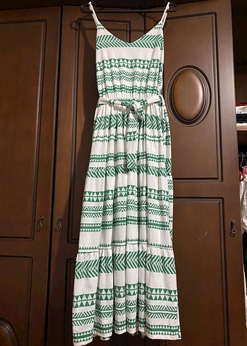 Yeşil Bağcıklı Uzun Bohem Elbise - Görsel 2