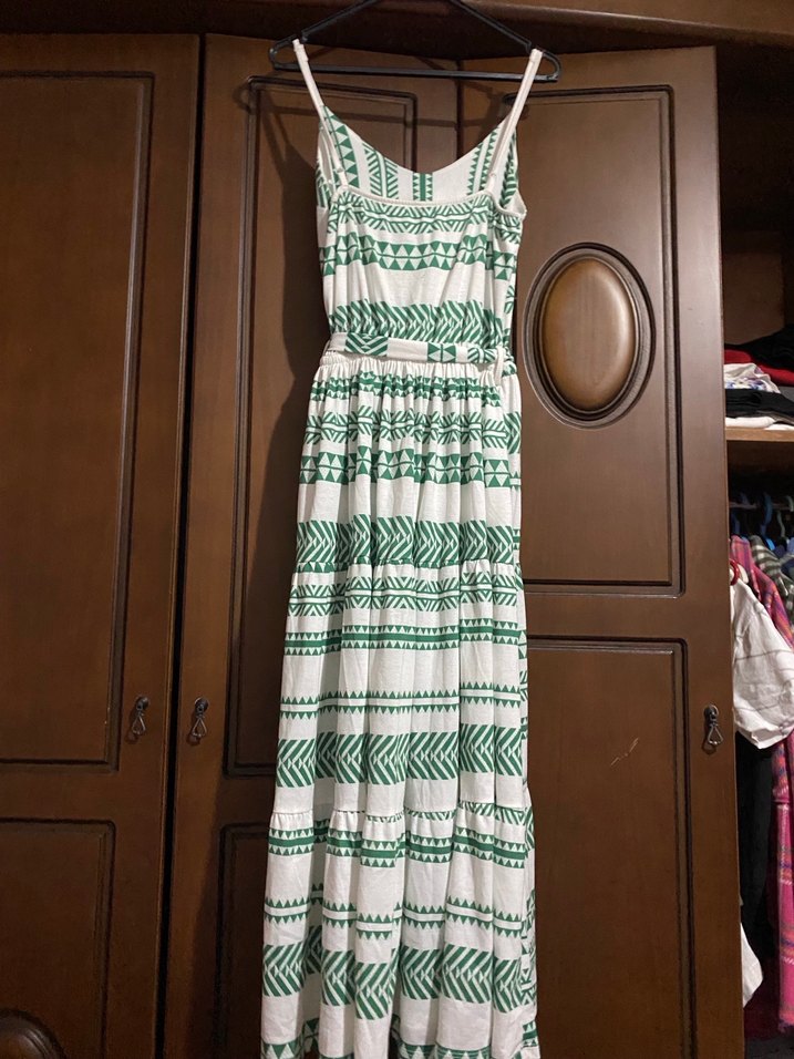 Yeşil Bağcıklı Uzun Bohem Elbise - Görsel 3