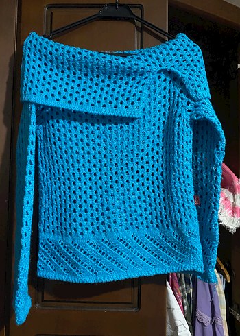 Mavi Örgü Kadın Triko Kazak - Görsel 3