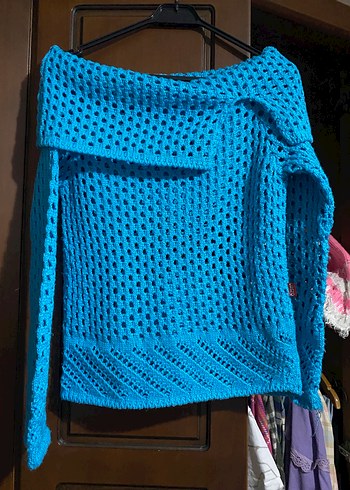 Mavi Örgü Kadın Triko Kazak - Görsel 2