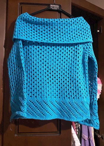 Mavi Örgü Kadın Triko Kazak - Görsel 4