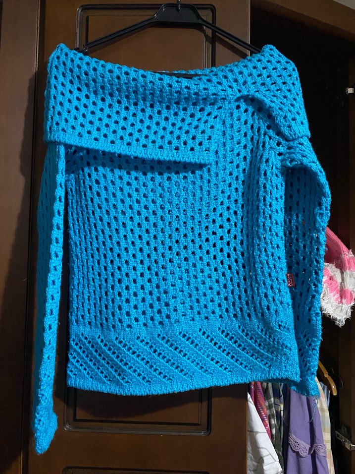 Mavi Örgü Kadın Triko Kazak - Görsel 2