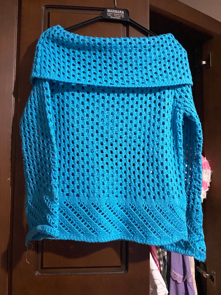 Mavi Örgü Kadın Triko Kazak - Görsel 4