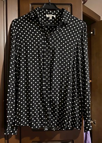 Siyah Puantiyeli Uzun Kollu Gömlek - Görsel 2