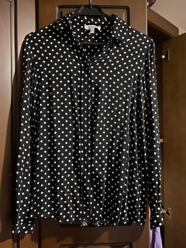 Siyah Puantiyeli Uzun Kollu Gömlek - Görsel 2