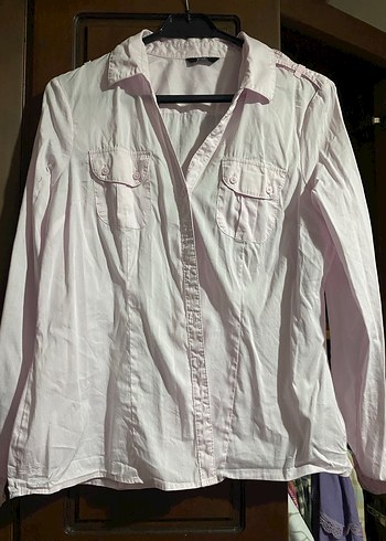 Düğmeli Beyaz Keten Kadın Gömlek - Görsel 2