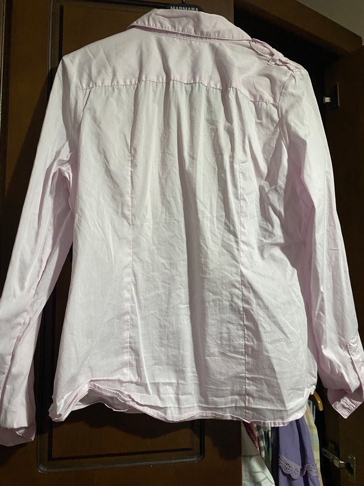 Düğmeli Beyaz Keten Kadın Gömlek - Görsel 4