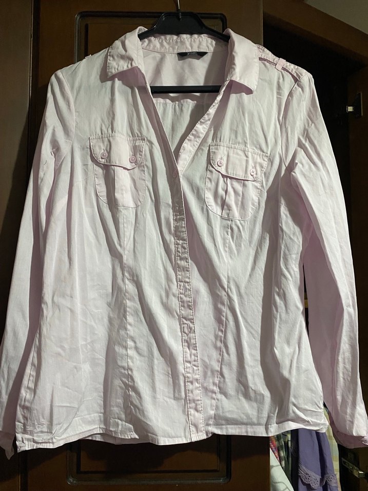 Düğmeli Beyaz Keten Kadın Gömlek - Görsel 2