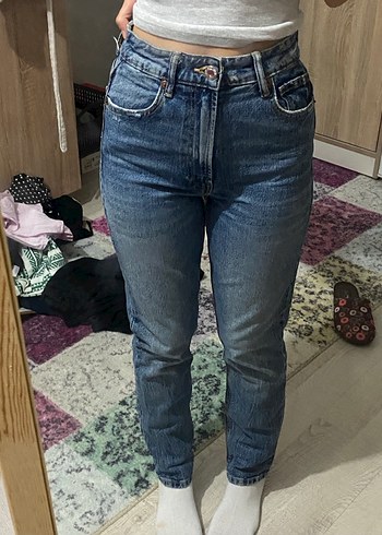 Kadın Mavi Bağlamalı Skinny Midi Kot Pantolon - Görsel 2