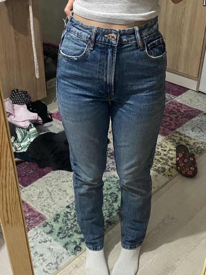 Kadın Mavi Bağlamalı Skinny Midi Kot Pantolon - Görsel 2