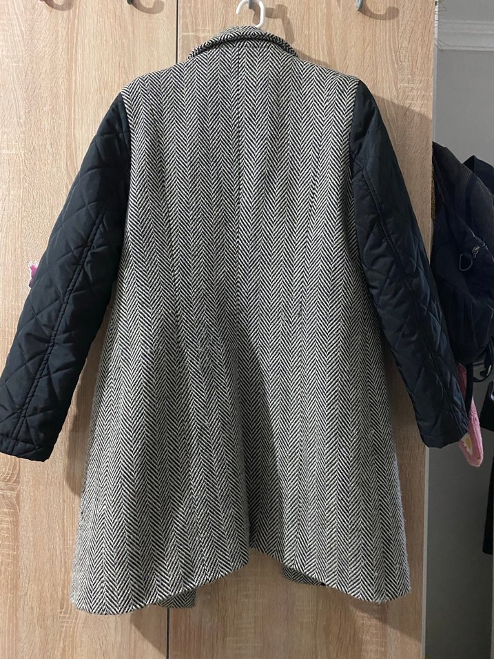 Gri Midi Kabanı, Düğmeli, Uzun Kollu - Görsel 2