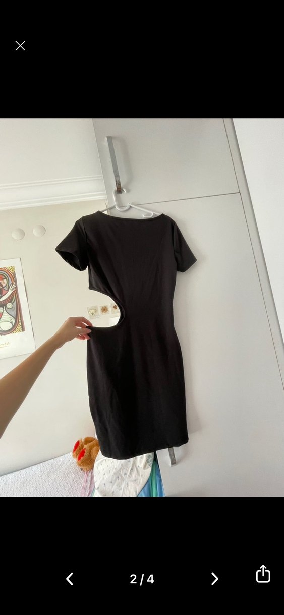 Siyah V Yaka Mini Elbise - Görsel 2