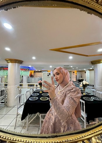 Pembe Etnik Desenli Uzun Kollu Şık Elbise