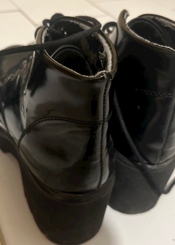 Siyah Deri Blok Topuklu Punk Botlar - Görsel 4