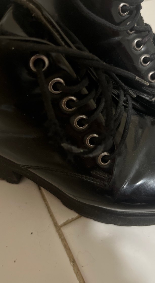 Siyah Deri Blok Topuklu Punk Botlar - Görsel 2