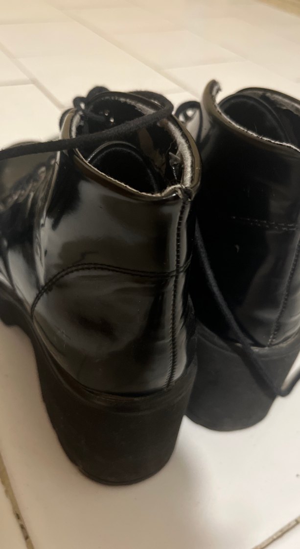 Siyah Deri Blok Topuklu Punk Botlar - Görsel 4