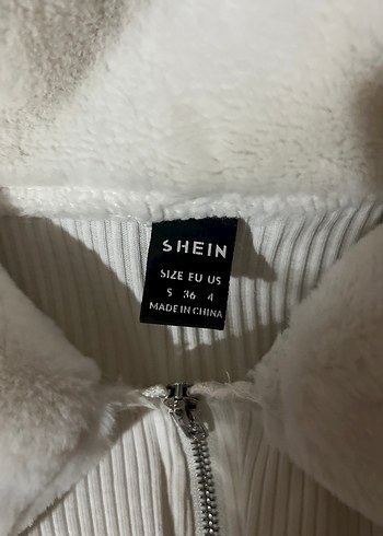 Shein Beyaz Kadın Peluş Detaylı Midi Ceket - Görsel 2
