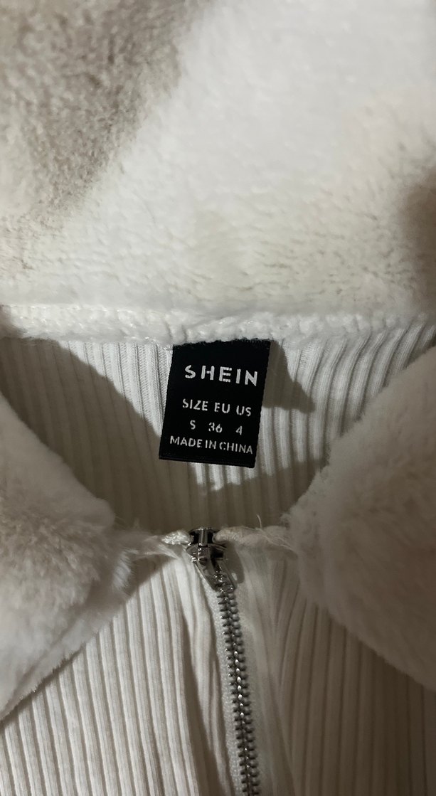 Shein Beyaz Kadın Peluş Detaylı Midi Ceket - Görsel 2