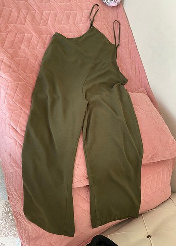 Askılı, Tokalı Haki Hamile Tulum - Görsel 2