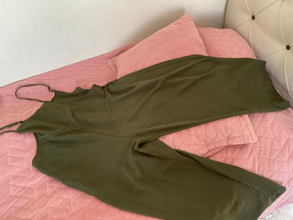 Askılı, Tokalı Haki Hamile Tulum - Görsel 4