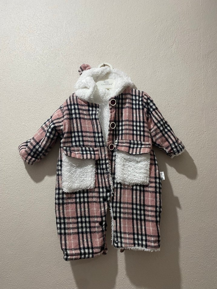 Pembe Ekoseli Bebek Kız Tulumu - Görsel 2