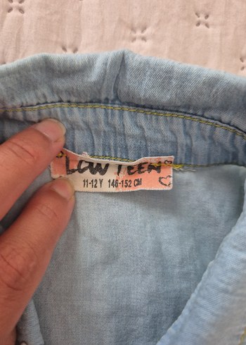 11-12 Yaş Beden mavi Renk Mavi Denim Midi Elbise, Düğmeli, Kısa Kollu