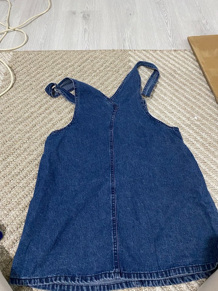 Mavi Kot Askılı Midi Elbise - Görsel 2