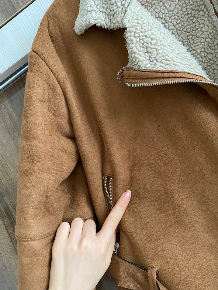 Kısa Kesim Kahverengi Süet Kadın Ceket - Görsel 2