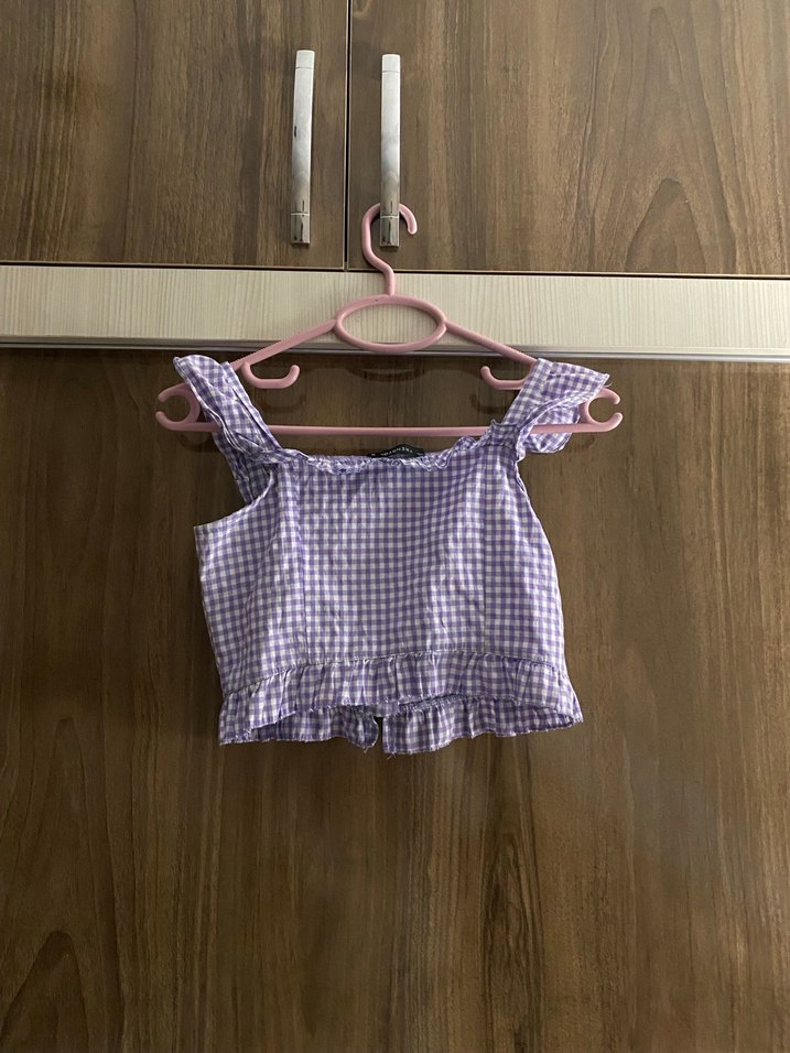 Mor Kareli Askılı Kız Bluzu - Görsel 2