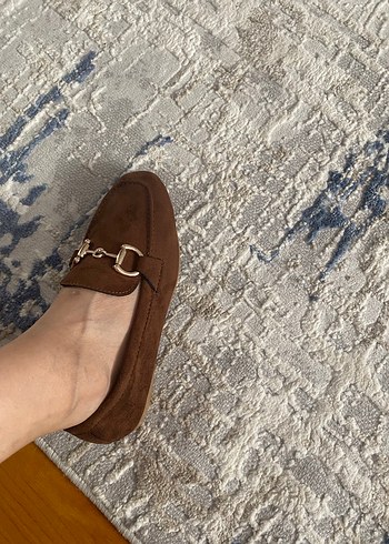37 Beden Kahverengi Süet Tokalı Kadın Loafer Babet