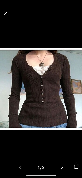 vintage kahverengi dantelli bluz