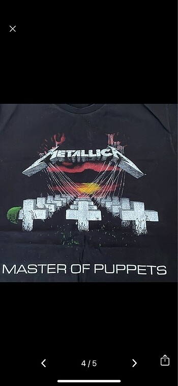 l Beden siyah Renk Metallica Master of Puppets Metal Tisort