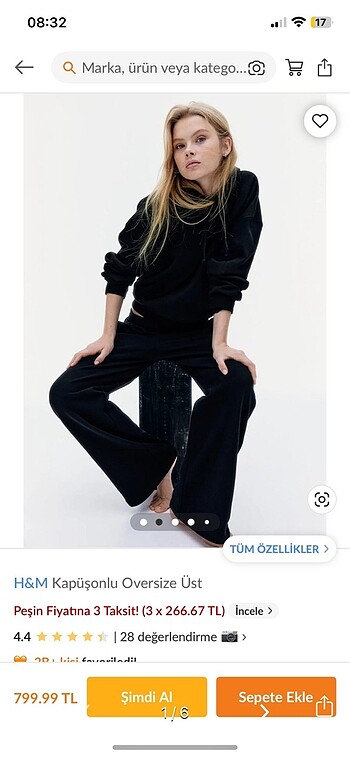 H&M oversize siyah sweatshirt