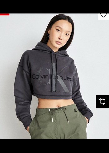 Calvin Klein Siyah Kapüşonlu Calvin Klein Crop Sweatshirt