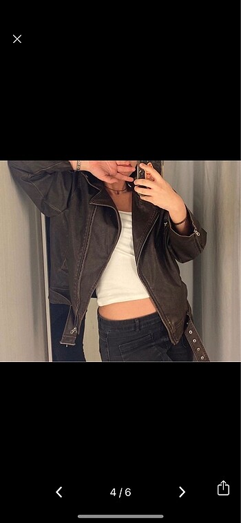 l Beden kahverengi Renk h&m motosikletçi kahverengi deri ceket