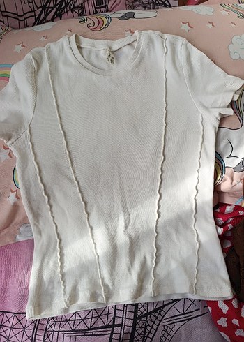 Kız Çocuk Beyaz Pliseli Pamuklu Tişört - Görsel 2