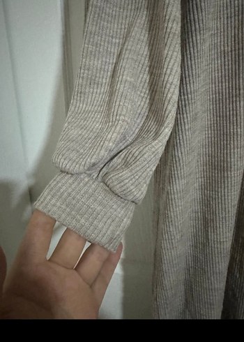 Bej Örgü Yüksek Yakalı Uzun Elbise - Görsel 2