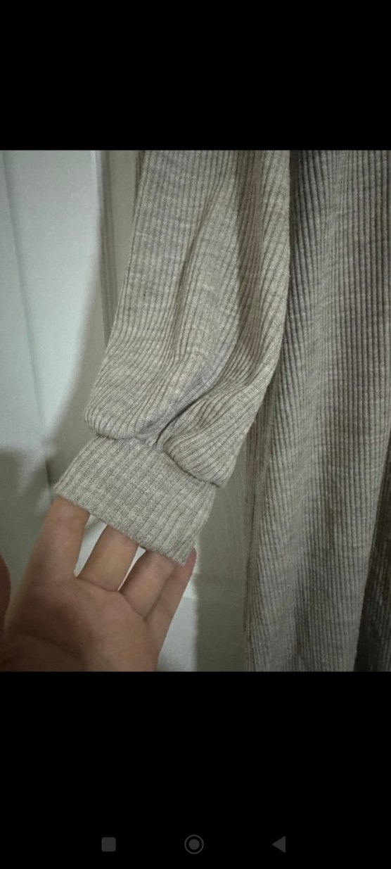 Bej Örgü Yüksek Yakalı Uzun Elbise - Görsel 2