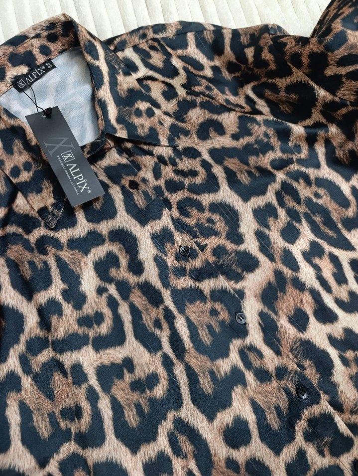 Leopar Desenli Kadın Uzun Kollu Gömlek - Görsel 3