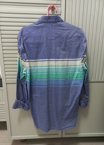 Mavi Pamuklu Uzun Kollu Oversize Gömlek - Görsel 3