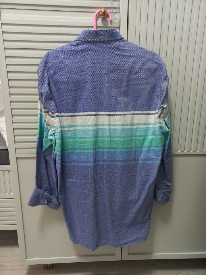 Mavi Pamuklu Uzun Kollu Oversize Gömlek - Görsel 3