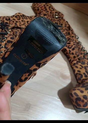 Dollhouse Marka Leopar Desenli Süet Yüksek Topuklu Çizme - Görsel 2