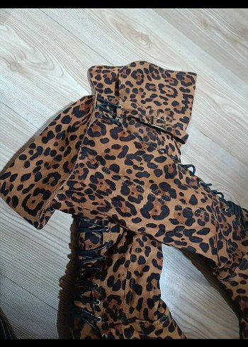 Dollhouse Marka Leopar Desenli Süet Yüksek Topuklu Çizme - Görsel 3
