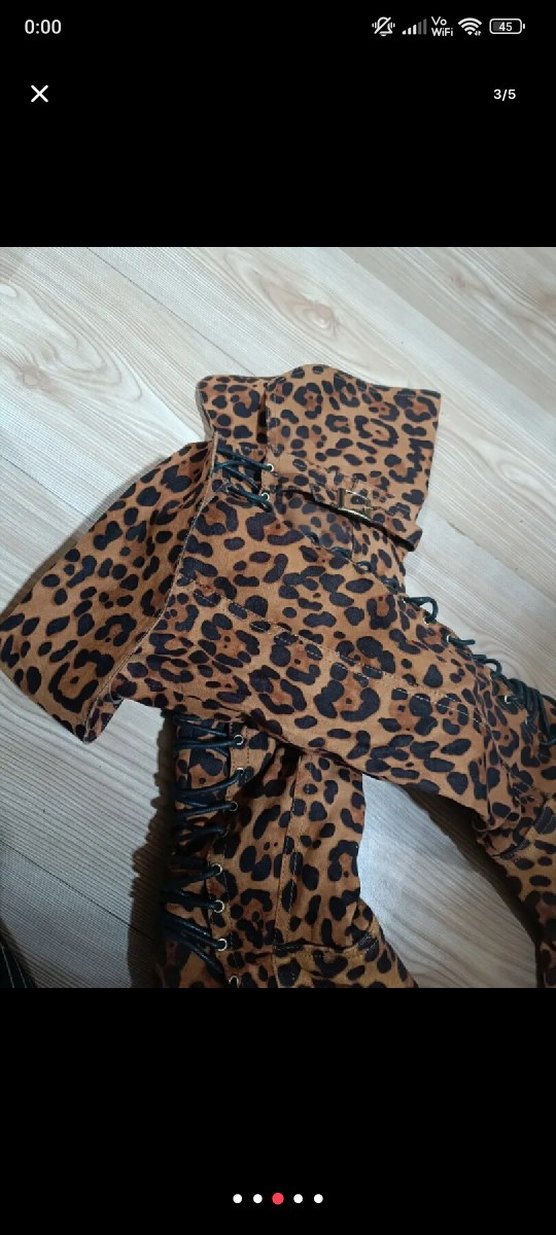 Dollhouse Marka Leopar Desenli Süet Yüksek Topuklu Çizme - Görsel 3