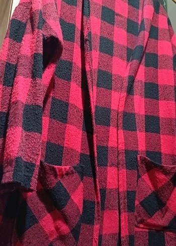 Kırmızı Ekose Desenli Uzun Kadın Ceket - Görsel 2