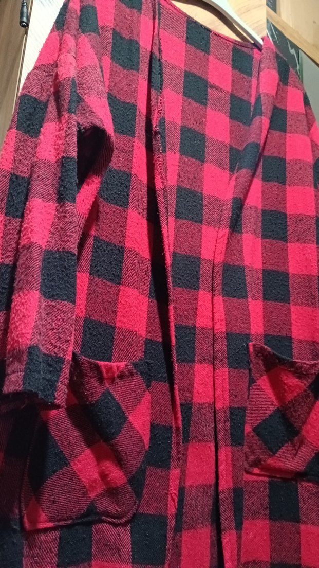Kırmızı Ekose Desenli Uzun Kadın Ceket - Görsel 2