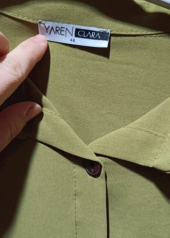 Kadın Haki Uzun Keten Gömlek Pantolon Takım - Görsel 4