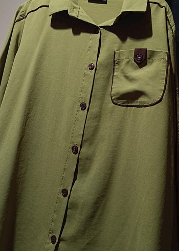 Kadın Haki Uzun Keten Gömlek Pantolon Takım - Görsel 5